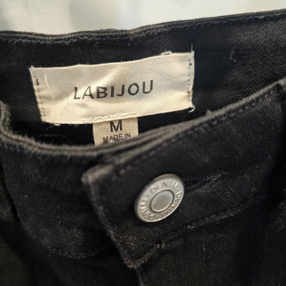 Labijou Black Skinny Pants Rhinestone Lace-Up Sides Women’s Medium - Picture 3 of 9